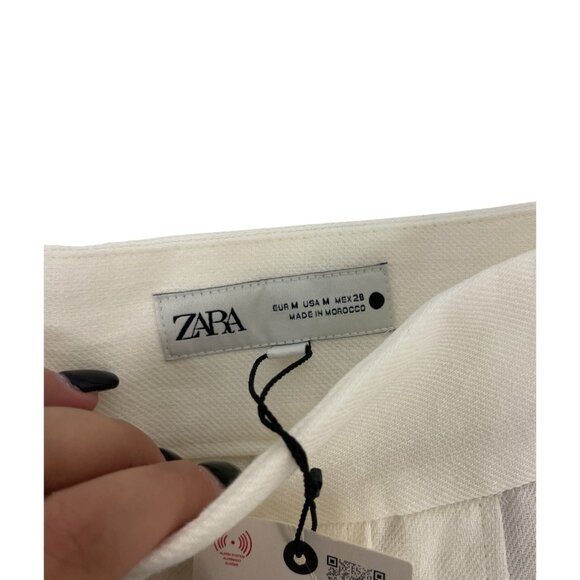 Zara Womens Pants Medium M Trousers White Wide Leg Pleated Linen 2365/586 NWT - Picture 4 of 14